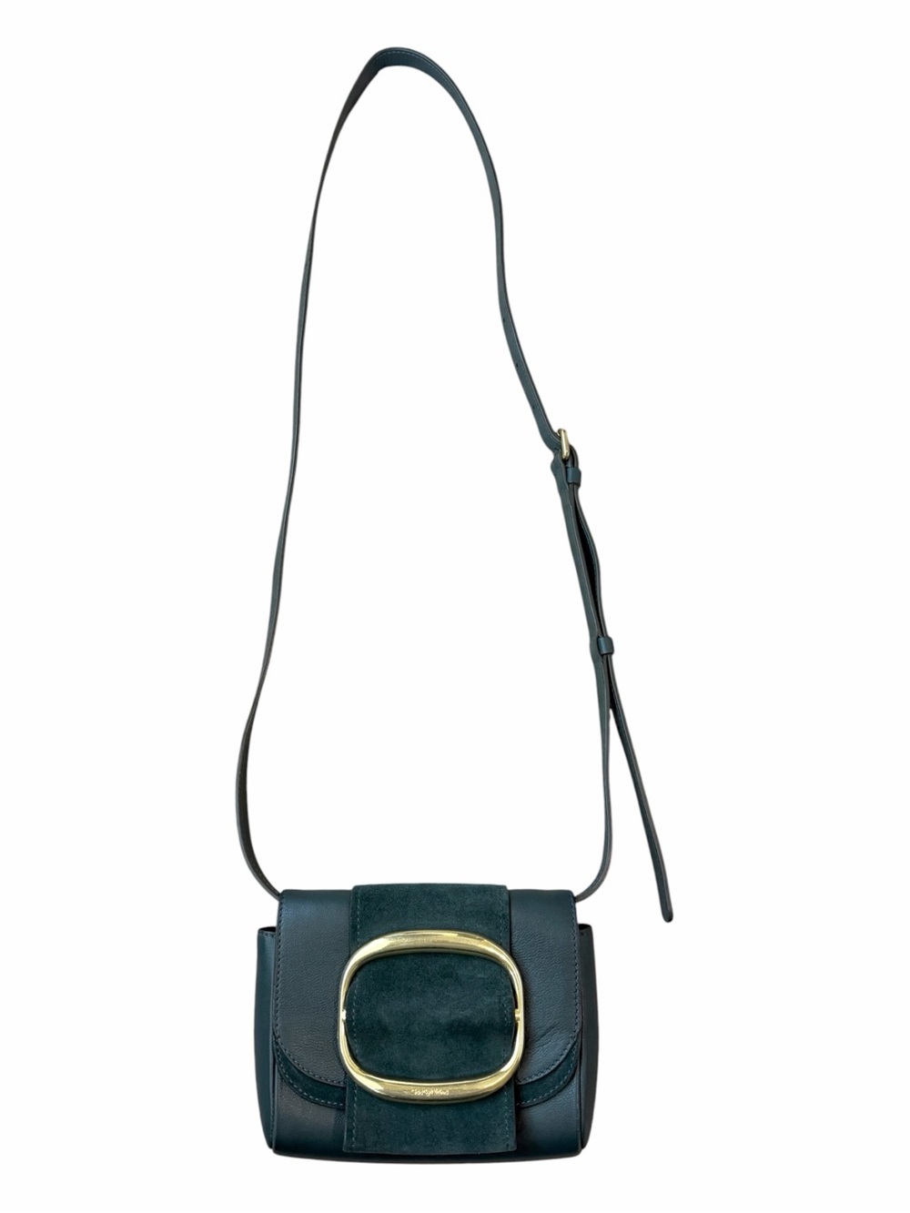 See by Chloe Hopper Mini Crossbody in Green Leather Suede with Gold Buckle